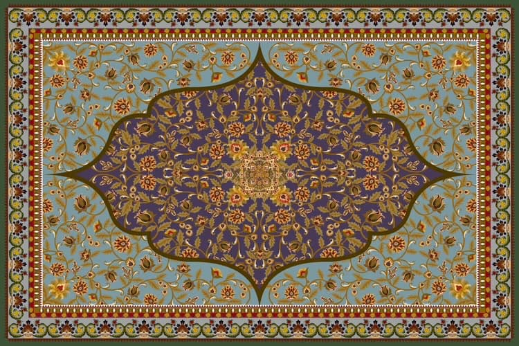 Traditional Persian miniature illumination with a central medallion and floral borders